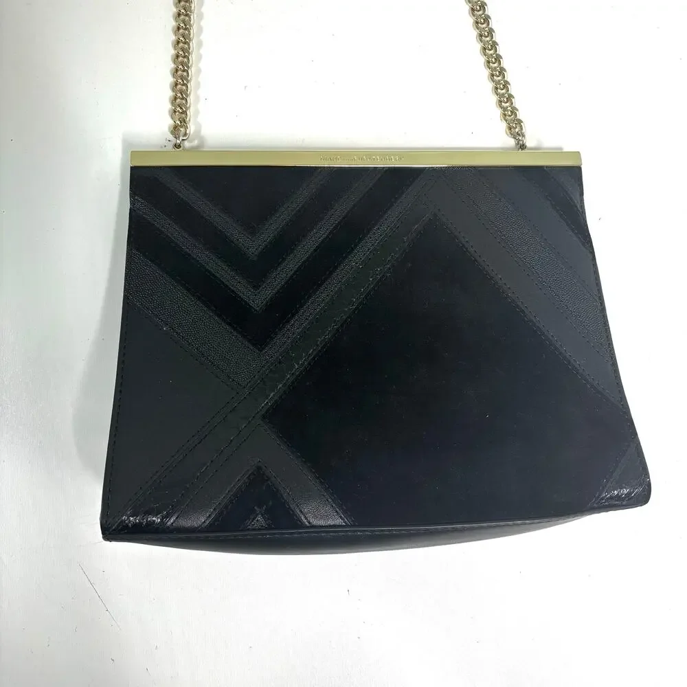 DVF Soirée Tuxedo Bag Black Leather, Suede Gold Chain